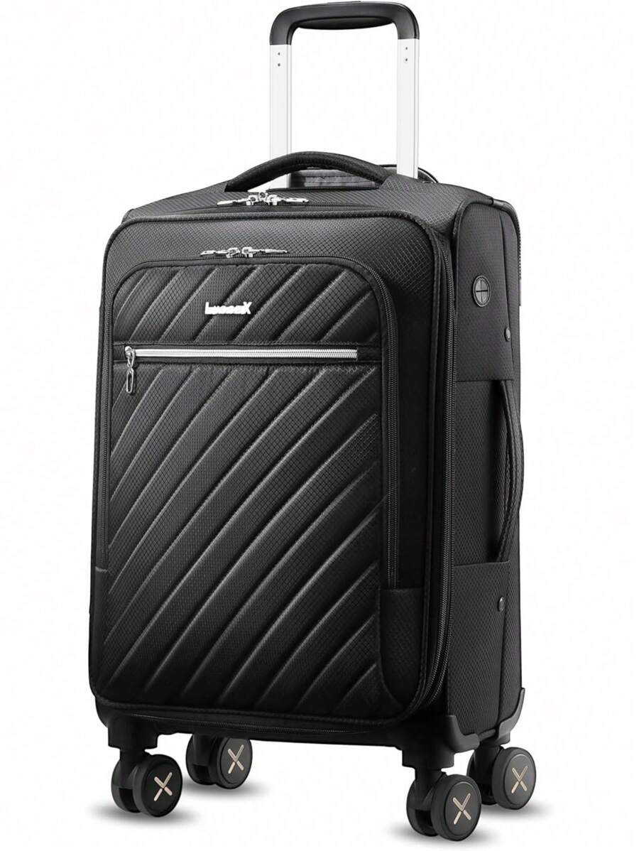 22149 1 Piece Softside Expandable Carry On Luggage, Lightweight Rolling Suitcase With Double Spinner Wheels (Black, 20 Inch) Traveling Bag Travelling Organizer Outfit Airport Travel Clothes Travel Stuff Luggage Bag Summer Gift Ideas Men Women Gift For Vacation Holiday - 黑色 - 查看 1