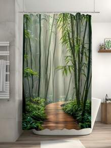 Rèm tắm in họa tiết rừng tre thanh lịch lấy cảm hứng từ Thiền, làm từ vải Polyester, vách ngăn phòng tắm chống thấm nước, trang trí nhà cửa, tặng kèm 12 móc treo đồ trang trí phòng tắm, phụ kiện phòng tắm mùa thu - Nhiều màu - Xem 2