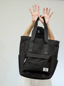 休闲男士多功能大容量手提包，用途广泛，可手提/单肩背，适合大学生、学生、教师等作为书包、购物袋、返校用品包、带拉链的托特包、书包、教师包、大容量托特包、旅行必备大容量包、旅行包、笔记本电脑包、沙滩周末包、书包、大学沙滩包、笔记本电脑包 - 黑色 - 查看 4