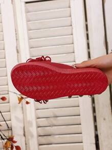 Women's Rivet Strap Transparent Fashion High Waterproof Platform Wedge Sandals - Red - View 9