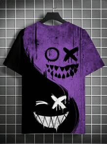 Plus Size Men's Funny Graphic Print Round Neck Short Sleeve Casual T-Shirt, Summer, Grunge Style