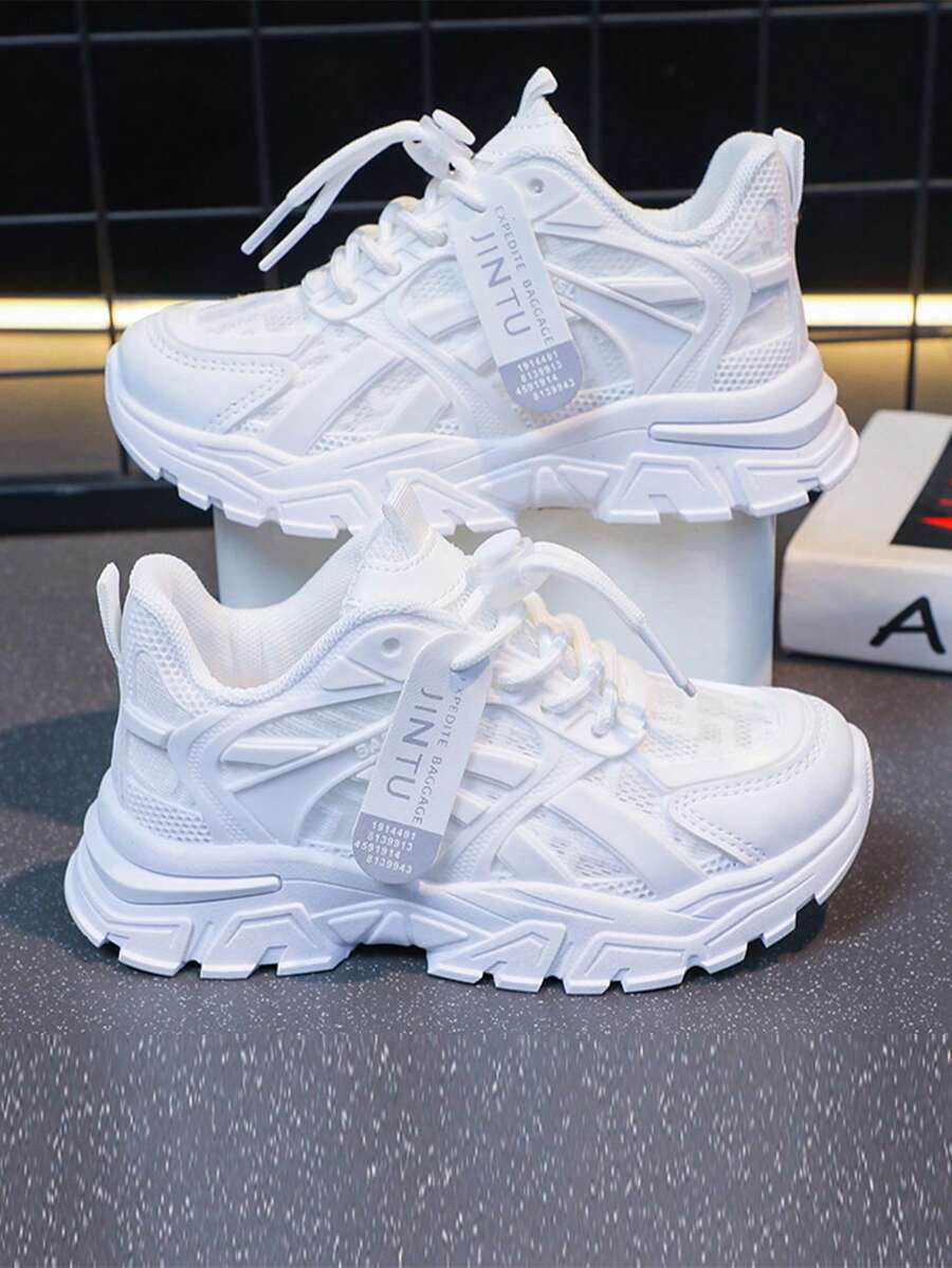 Kids Breathable Sports Mesh Sneakers, Boys & Girls Spring/Fall Casual Running Shoes, Comfortable Non-Slip Small White Shoes Suitable For Outdoor Activities