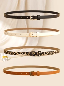 4pcs/Set Women Square Buckle Vintage Elegant Belt, Fashionable Versatile Decorative Waistband Summer, School Fall, Autumn, Halloween - Multicolor - View 3