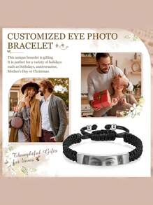 Personalized Couple Photo Bracelet, Custom Eye Photo Bracelet, Adjustable Couple Eye Photo Bracelet, Men's Black Photo Bracelet, Stainless Steel Laser Engraved Image Bracelet, Black Braided Photo Bracelet, Photo Gift For Boyfriend, Women's Photo Bracelet - Silver - View 5