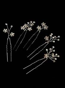 5pcs Faux Crystal Floral Hair Clips, Elegant Handmade Woven Non-Slip Hair Accessories