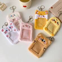 Cute Plush Kpop Photocard Holder With Keychain, Cartoon Bear Bunny Pig Photo Sleeve Card Holder Protector,School Supplies,Back To School - Multicolor - View 8