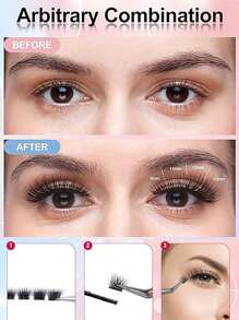 384Pcs/Set D-Curl Eyelash Clusters, Eyelash Book, Lash Length 8-16mm, Freely Combinable, Natural Fluffy Cat Eye Effect - Black - View 7