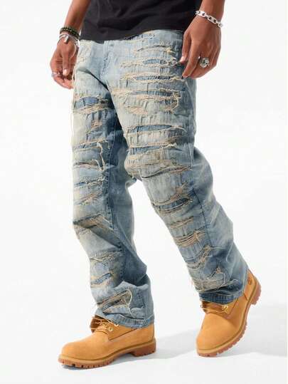 Men's Fashion Creative Street Style Personalized Loose Fit Jeans