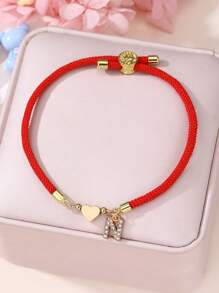 1 Pc/26 Pcs Heart & Letter Charm Bracelet For Girls, Red - Red - View 20