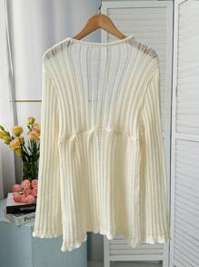 FOR BEAUTY V领系带长袖针织开衫，宽松休闲，适合通勤和度假穿着，镂空轻薄防晒复古针织开衫，适合狂欢节、新年、情人节、海滩、海边、游泳等场合。 - 淺杏色 - 查看 7