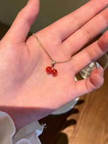 1pc Cherry Pendant Necklace For Women, Delicate Choker Necklace