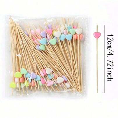 200/100/50/20 件/包心形竹串，汉堡配料，派对和桌面装饰，甜点装饰，水果签，蛋糕和寿司，清洁卫生，招待客人