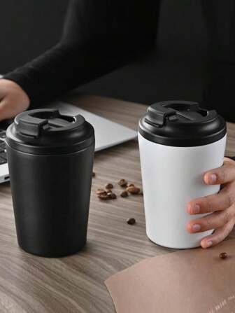 1pc 350ml/12oz Double Wall Stainless Steel Insulated Coffee Mug, Milk Cup, Travel Vacuum Cup, Minimalist Portable Cup With Scale, Business Office Gift Cup Back To School