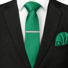 3-Piece Set: 2.36inch(6cm) Narrow Tie, Pocket Square, Tie Clip, Classic Combination, Men's Slim Fit Solid Color Silk Jacquard Tie Set, Suitable As Men's Gift, Suitable For Formal Occasions Such As Parties, Weddings, And Photo Shoots