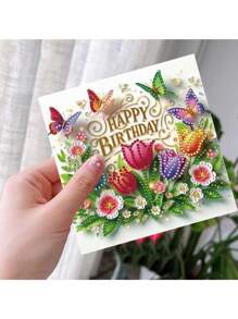 6 套 - 生日钻石画贺卡，DIY 5D 独特钻石艺术装饰画生日贺卡，马赛克手工工艺品，优质纸质材料，适用于派对用品和节日祝福 - 彩色 - 查看 6