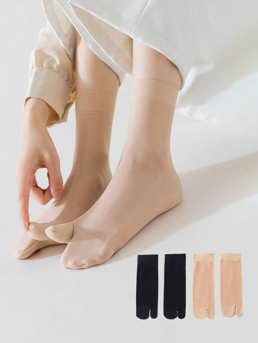 1/2 Pairs Ladies Solid Color Thin Anti-Snag Comfortable Soft Toe Separator Socks For Daily Wear And Home Use, Fall - Multicolor - View 1