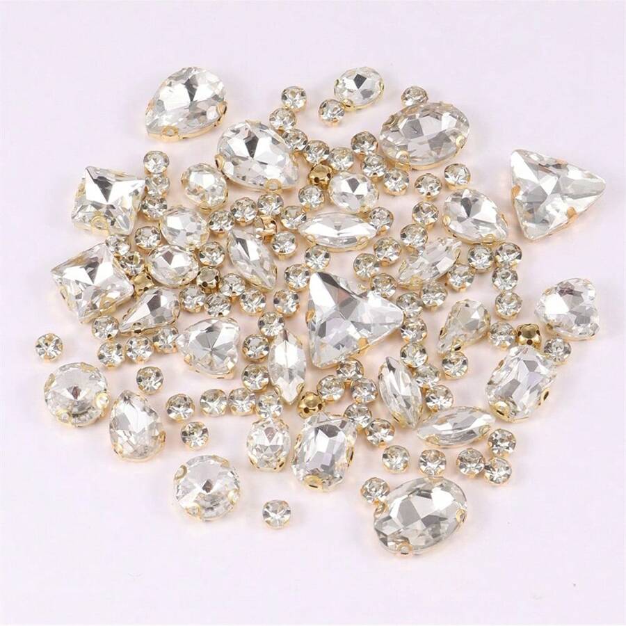 130 Pcs Crystal Claws With Mixed Shapes, Flat Back White Crystal Rhinestones, Gemstone Cut Sew-On Rhinestone Stones, For DIY Crafts, Jewelry Making, Clothes, Shoes, Dress, Garment Accessories