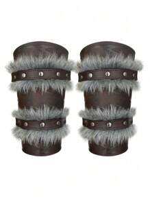 1 pieza Guardias de brazo de vikingo nórdico, guanteletes de piel artificial medieval, brazaletes de cuero sintético vintage para LARP, Halloween, disfraces de Halloween