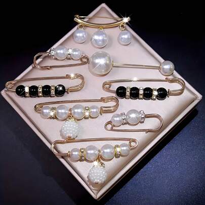8 件优雅仿珍珠胸针、腰带夹、裙子紧固件、帽子配饰、围巾别针、服装纽扣、送给女朋友的礼物（无盒）