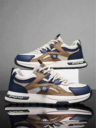 男士时尚透气皮革厚底低帮运动鞋，适合户外、夏季