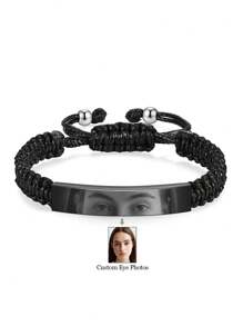 Personalized Couple Photo Bracelet, Custom Eye Photo Bracelet, Adjustable Couple Eye Photo Bracelet, Men's Black Photo Bracelet, Stainless Steel Laser Engraved Image Bracelet, Black Braided Photo Bracelet, Photo Gift For Boyfriend, Women's Photo Bracelet - Silver - View 8