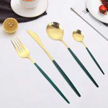 4pcs Stainless Steel Flatware Set, Gold Cutlery Set With Knife, Fork, Soup Spoon And Tea Spoon, Gift Box, Polished Tableware, Suitable For Dining, Parties, Family Gatherings