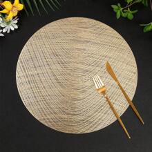 1pc/4pcs/6pcs Gilded Decorative Placemat, PVC Foil Anti-Slip Heat Insulation Hotel Restaurant Western Dining Mat, Round Washable Table Mat