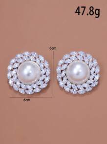 2 peças de brincos de argola de pérola vintage com decoração de strass grande, acessórios de palco extravagantes