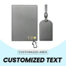 Customized Valentine's Day Monogrammed Initial Passport Cover Case,Personalised Passport Holder Luggage Tag, Passport Case And Luggage Tag,Bridal Party Gifts - Grey - View 2
