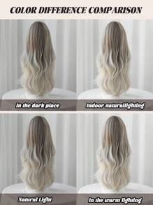 Gradient Long Curly Grey Mixed Brown Wig For Women Soft Loose Wave Wig With Curtain Bangs Fluffy Natural Synthetic Heat Resistant Fiber For Charming Girls Daily Party Use 26 Inch