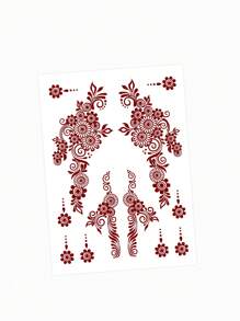 1 件女士花朵临时纹身，月亮图案指甲花纹身贴纸，适用于手、手指和身体装饰，防水假纹身，适合斋月节 - 彩色 - 查看 14