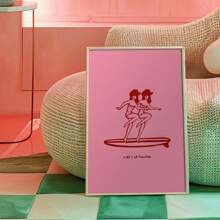 1PC Frameless Canvas Art Print - Vintage Western Surf Cowgirl, Art Deco Classic Modern Style, Wall Decor For Home Office, Bathroom, Living Room, Bedroom, Dining Room - Ink Artwork, Portraits, Character Themes, Herringbone Patterns - Spring/Summer Wall Art Decor - Perfect Gift For Art Lovers And Home Decor Enthusiasts!