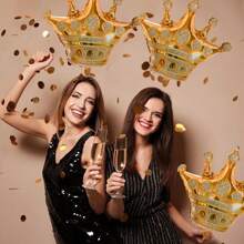 12 个皇冠形气球、金色皇冠装饰、金箔气球适用于生日派对装饰 - 金色 - 查看 3