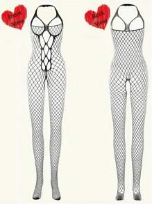 1pc Sexy Fishnet Lingerie Camisole With Open Crotch And See-Through Design, Intimate Apparel For Women, Suitable For Adults(Height:150-185cm, Bust:80-120cm, Waist: 58-100cm. Handmade, Please Allow 1-3cm Difference. Slight Color Difference May Occur Due To Monitor Settings) - Black - View 7