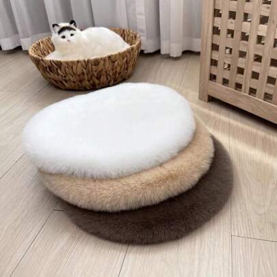 Fluffy Plush Round Solid Color Cute Decorative Cushion, Soft & Comfortable Small Mat Suitable For Stool, Pet Pad, Etc. Chair Office Chair Chair Cushion Seat Cushion Home Decor Back To School Room Decor School Supplies Chair Pillow Cushions Gaming Chair