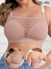 Plus Size Women Lace Patchwork Wireless Soft Comfortable Bra
