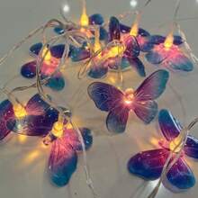 1串紫色/透明蝴蝶造型彩灯，电池供电（不含电池），塑料材质，适用于房间、卧室、派对、花园、婚礼、新年、情人节、感恩节等各种场合。 - 彩色 - 查看 4