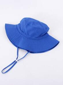 1pc Kids Sun Protection Bucket Hat With Windproof Rope, Simple Solid Color Or Cartoon Print Design, Thin Breathable Bucket Hat, Beach Hat And Bucket Hat Suitable For Daily Travel