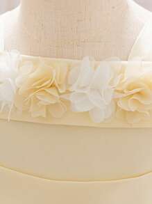Baby Girls Floral Tulle Cute Puffy Flower Girl Wedding Dress, Suitable For 1st Birthday Celebration And Outing, Headband Not Included - Rượu sâm banh - Xem 5