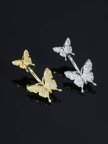 1pc Body Jewelry Navel Piercing, Fashionable Rhinestone Butterfly Navel Ring