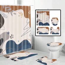Juego de 1/4 cortinas de baño impermeables con estampado bohemio, que incluye alfombrilla y tapa de váter a juego. Diseño abstracto medieval con elementos geométricos, hojas y plantas de colores. Ganchos incluidos. Material de poliéster lavable. Perfecto como regalo del Día de la Madre, regalo personalizado para mamá, regalo de última hora, ideas del Día de la Madre, regalos del Día de la Madre Domingo, tarjetas hechas a mano para mamá, mejores regalos del Día de la Madre por menos de $50