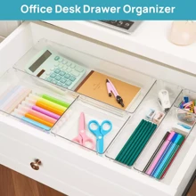 NetHong 25/44Pcs Draw Organiser Plastic Box Desk Drawer Fridge Trays Makeup Storage Divider - Clear - View 6
