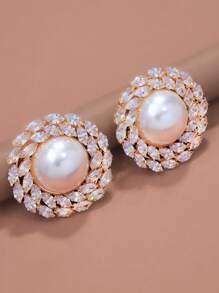 2 peças de brincos de argola de pérola vintage com decoração de strass grande, acessórios de palco extravagantes
