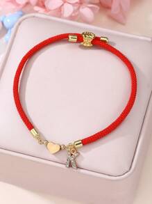 1 Pc/26 Pcs Heart & Letter Charm Bracelet For Girls, Red - Red - View 24