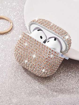 1 st glittrande stjärndubbade hörlursfodral, glänsande hårdskal PC-skyddande telefonfodral med nyckelring kompatibel med Apple 1/2/3/Pro/Pro 2, kvinnor