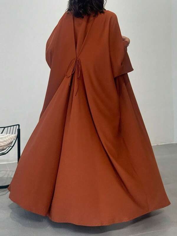 1pc Elegant Casual Solid Color Refined & High-Quality Arabian Long Robe Jacket, Fashionable & Stylish,Modest,Kaftan