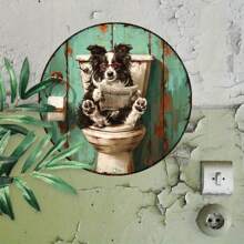 Cartel de pared de madera con borde de 8 pulgadas con un Border Collie leyendo un periódico, resistente al agua y a los rayos UV, con agujeros perforados previamente para una fácil instalación, decoración humorística para el baño