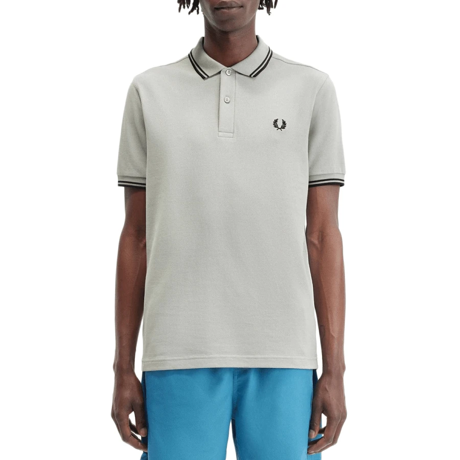 Fred Perry بولو فريد بيري أكمام قصيرة مزدوج الطرف - الحجر الجيري / الأسود / الأسود - مشاهدة 1
