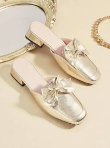 1 Pair Fashion Cute Bow Accent Versatile Patent Leather Mules - Gold - View 6