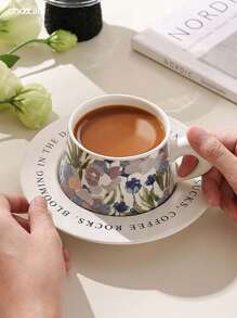 choxila 2pcs/Set Ceramic Coffee Cup, Coffee Cup And Saucer Set, Home Tea Cup, Office Cup, Ideal Holiday Gift